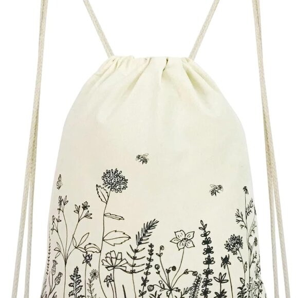 Handbags - Small Flower Drawstring Backpack Cute Floral Drawstring Bag Wildflower Cotton Ca